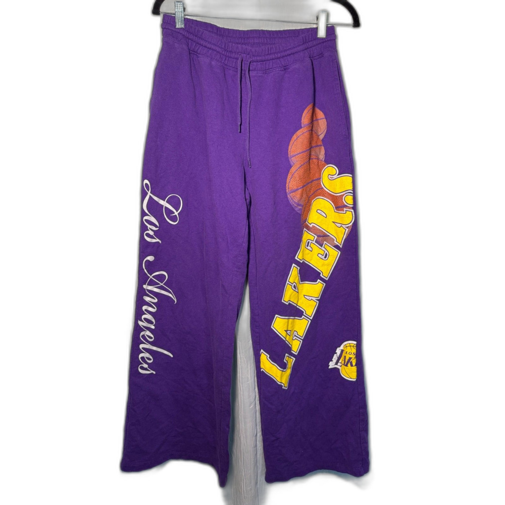 Baggy Streetwear Fashion Nova Lakers Fleece Wide Leg Pants // Purple Yellow